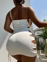 Beyaz Yanları Açık Fantezi Mini Elbise