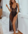 Kadın Siyah Uzun Tül Dantel Body Gecelik
