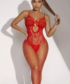 Kadın Kırmızı File Bodysuit Fantazi Vücut Çorabı