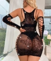 Kadın Siyah Eldivenli Mini Elbise Taşlı Fantezi Vücut Çorabı