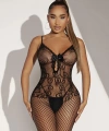 Kadın Siyah Göğüsü Dantelli Fantazi Özel Bölgesi Açık File Vücut Çorabı