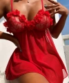 Kadın Kırmızı Göğüs Kısmı İşlemeli Mini Tül Gecelik