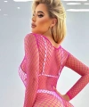 Kadın Pembe Geniş File Özel Bölgesi Açık Şık Fantezi Vücut Çorabı