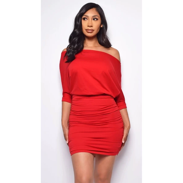 Kadın Omzu Açık Yarım kol Mini Elbise
