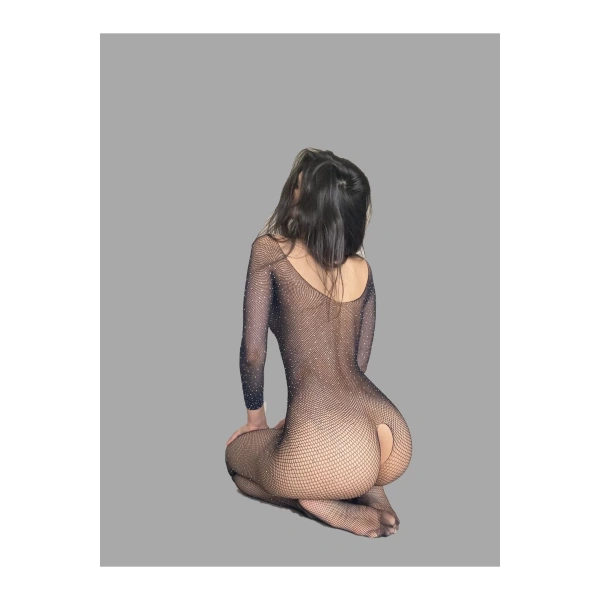 Özel Bölgesi Açık Kadın Full Taşlı Bodysuit Fantezi Vücut Çorabı