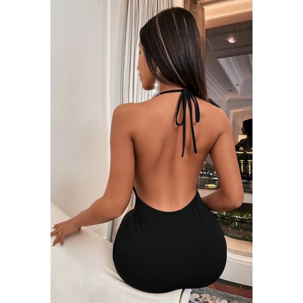 Siyah Sırt Dekolteli Mini Elbise