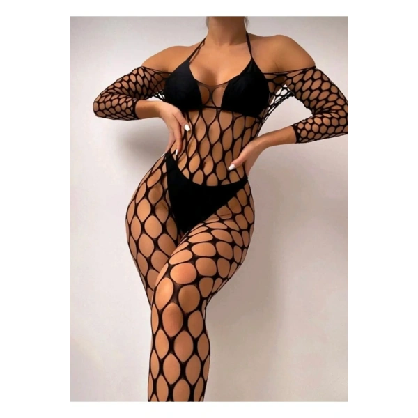 Kadın Geniş Fİle Özel bölgesi AÇık Kadın Fantazi File Vücut Çorabı