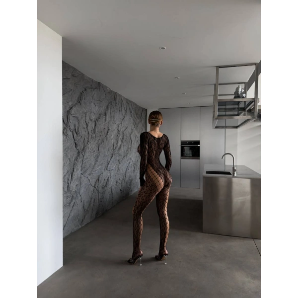 Leopar Desenli Özel Bölgesi Açık Vücut Çorabı