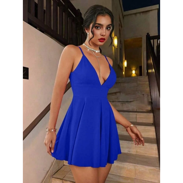 Sırt Dekolteli Cesur V Yaka Mini Elbise