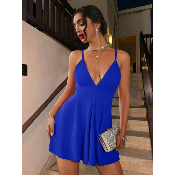 Sırt Dekolteli Cesur V Yaka Mini Elbise