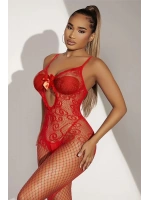 Kadın Kırmızı File Bodysuit Fantazi Vücut Çorabı