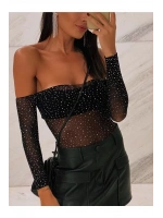 Beatiful Kadın Parlak Elmas Taşlı Omuz Detaylı File Body Bluz