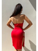 Kadın Kırmızı Yırtmaçlı Fantezi Halkalı Elbise