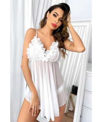 Göğüs Kısmı İşlemeli Fantazi Mini Tül Gecelik