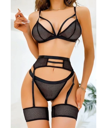 Bacak Bantlı File Fantezi Jartiyer Takım