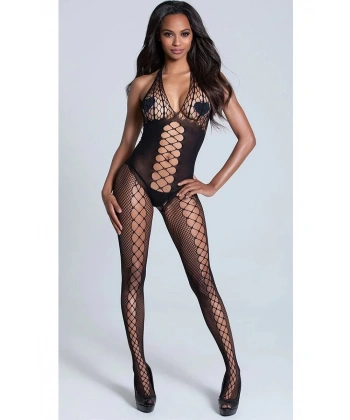 Kadın Siyah Özel Bölgesi Açık Baglamalı Fantazi Vücut Çorabı