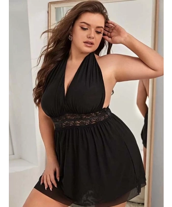 Siyah Bel Dekolteli Gecelik Takım