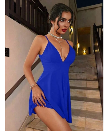 Sırt Dekolteli Cesur V Yaka Mini Elbise