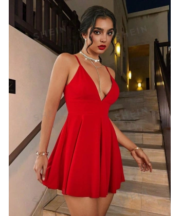 Sırt Dekolteli Cesur V Yaka Mini Elbise