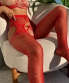 Kadın Kırmızı Taşlı Özel Bölgesi Açık Fantezi Çorap