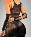 Kadın Siyah Fantezi Eldivenli Mini Elbise Vücut Çorabı