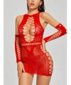 Kadın Kırmızı Fantezi Eldivenli Mini Elbise Vücut Çorabı