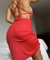 Kadın Kırmızı Sırt Dekolteli Mini Seksi Elbise5127