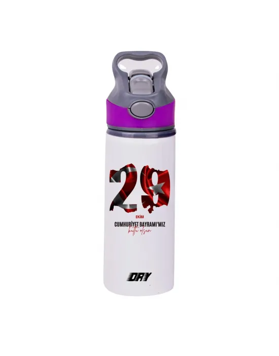 29 Ekime Özel Baskılı  650 ml Matara Beyaz (Kapak rengi değiştirilebilir)