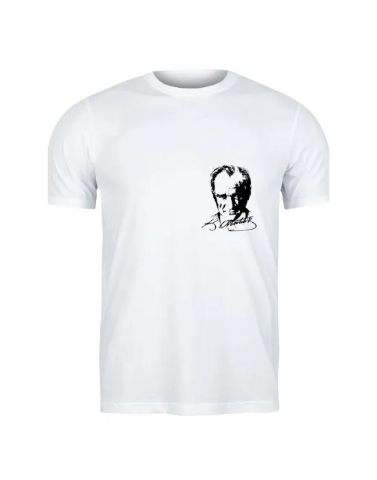Beyaz T-Shirt Mustafa Kemal Atatürk/İmza Baskılı  ve Bone