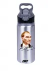 Renkli Mustafa Kemal  Atatürk ve İmzası Baskılı Gümüş 650 ml Matara