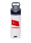 Türk Bayrağı ve İSİM Baskılı  650 ml Matara Beyaz (Kapak rengi değiştirilebilir)