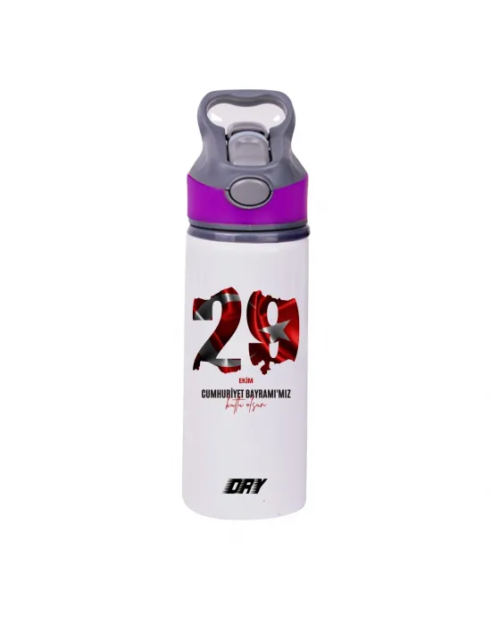29 Ekime Özel Baskılı  650 ml Matara Beyaz (Kapak rengi değiştirilebilir)