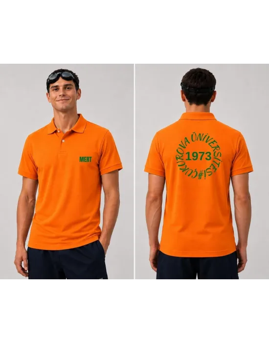 Çukurava Üniversitesi 1973 - İsim  Baskılı Polo (Lacost) Yaka T-shirt Turuncu