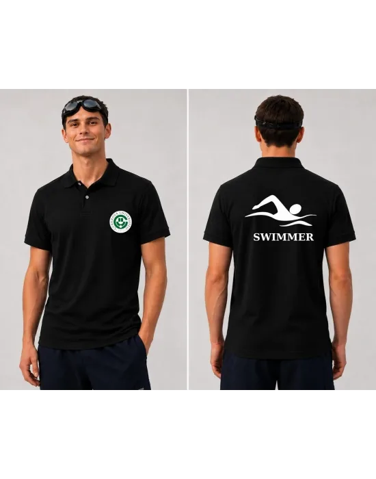 Çukurava Üniversitesi Figür Swimmer  Baskılı Polo (Lacost) Yaka T-shirt Siyah