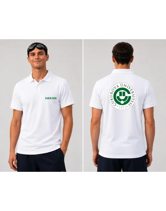 Çukurava Üniversitesi ve İsim Baskılı Polo (Lacost) Yaka T-shirt Beyaz