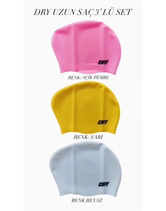 DRY UZUN SAÇ SİLİKON BONE 3 LÜ SET ( AÇIK PEMBE - SARI - BEYAZ )