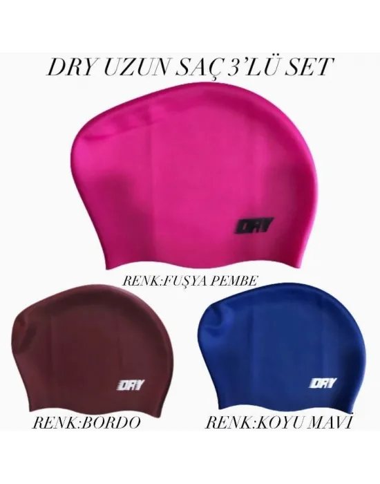 DRY UZUN SAÇ SİLİKON BONE 3LÜ SET ( FUŞYA PEMBE - KOYU MAVİ - BORDO )