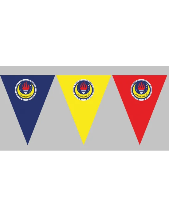 Geri Dönüş Üçgen Bayrak Süsleme Flaması Saten (LOGONUZ/ARMANIZ BASKILI)