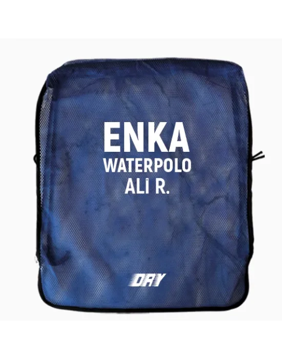 LOGO BASKILI DRY MAVİ  FİLE ÇANTA BÜZGÜLÜ SIRT ASKILI - CEPSİZ