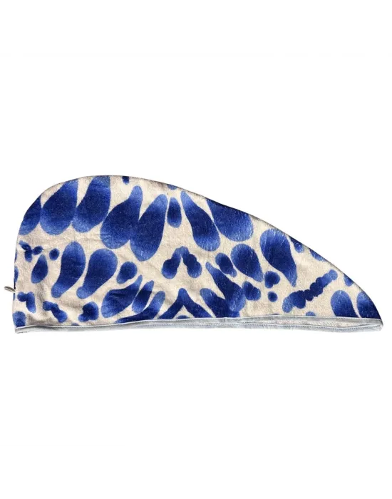 SAÇ KURUTMA HAVLUSU BEYAZ MAVİ DESENLİ