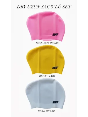 DRY UZUN SAÇ SİLİKON BONE 3 LÜ SET ( AÇIK PEMBE - SARI - BEYAZ )
