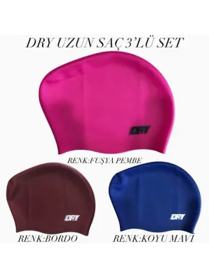 DRY UZUN SAÇ SİLİKON BONE 3LÜ SET ( FUŞYA PEMBE - KOYU MAVİ - BORDO )