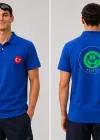 Çukurava Üniversitesi ve Türk Bayrağı  Baskılı Polo (Lacost) Yaka T-shirt Mavi