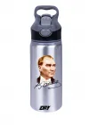 Renkli Mustafa Kemal  Atatürk ve İmzası Baskılı Gümüş 650 ml Matara