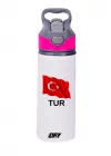 Türk Bayrağı ve TUR Baskılı  650 ml Matara Beyaz (Kapak rengi değiştirilebilir)