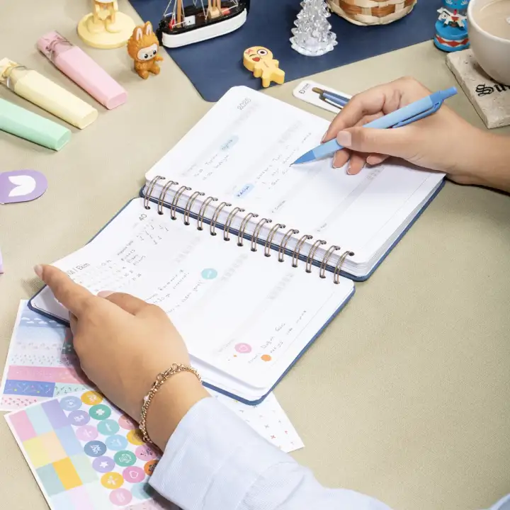 12li Akademik Ajanda Hediye Seti - 15x21 cm - Kumaş ve Vegan Deri