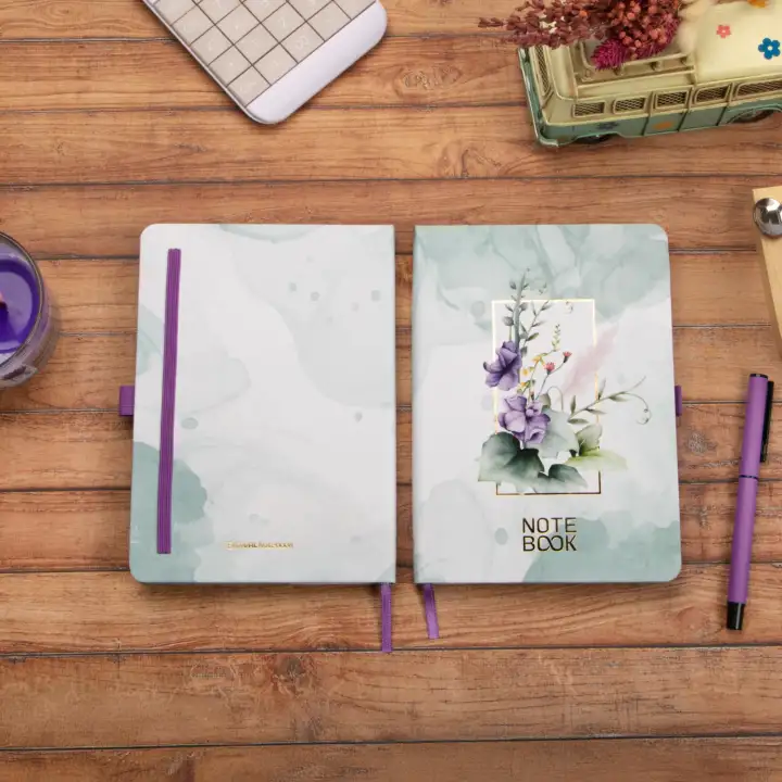 13,5x20 cm Mor Çiçekli Sert Kapak Noktalı Tarihsiz Dikişli Not Okul Defteri