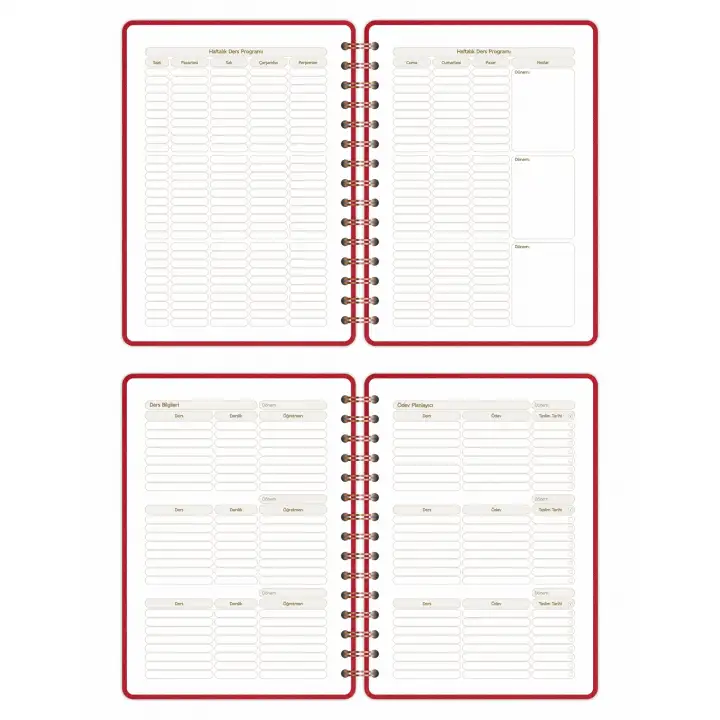 2025-2026 A5 Akademik Ajanda Spiralli Kumaş Kapak 16 Aylık - Kırmızı