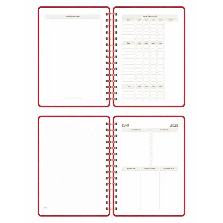 2025-2026 A5 Akademik Ajanda Spiralli Kumaş Kapak 16 Aylık - Kırmızı