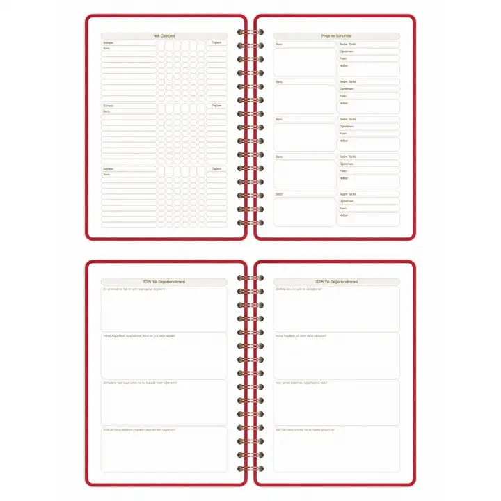 2025-2026 A5 Akademik Ajanda Spiralli Kumaş Kapak 16 Aylık - Kırmızı